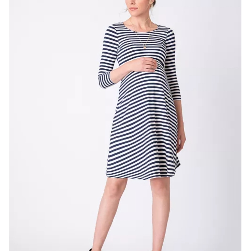 Seraphine Navy and White Striped Long Sleeve Maternity & Nursing Dress